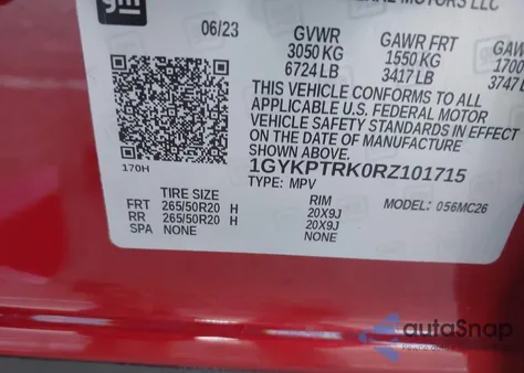 2024 Cadillac Lyriq Sport W/1Sf z USA, uszkodzony, nr VIN 1GYKPTRK0RZ101715